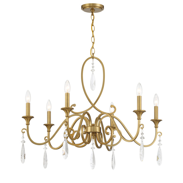 Fairchild Warm Brass 6-Light Chandelier with Crystal Drops
