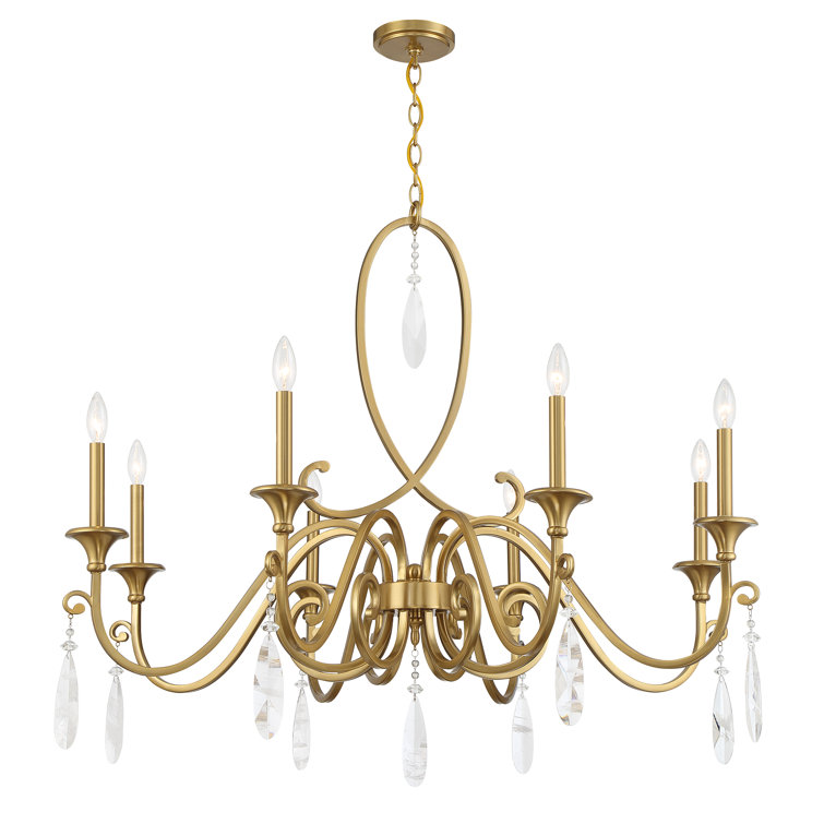 Fairchild 8-Light Warm Brass Chandelier with Crystal Drops