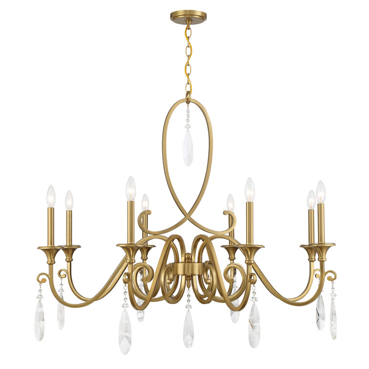 Fairchild 8-Light Warm Brass Chandelier with Crystal Drops