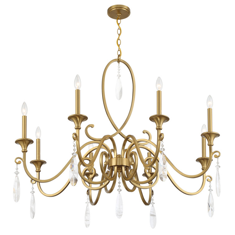 Fairchild 8-Light Warm Brass Chandelier with Crystal Drops