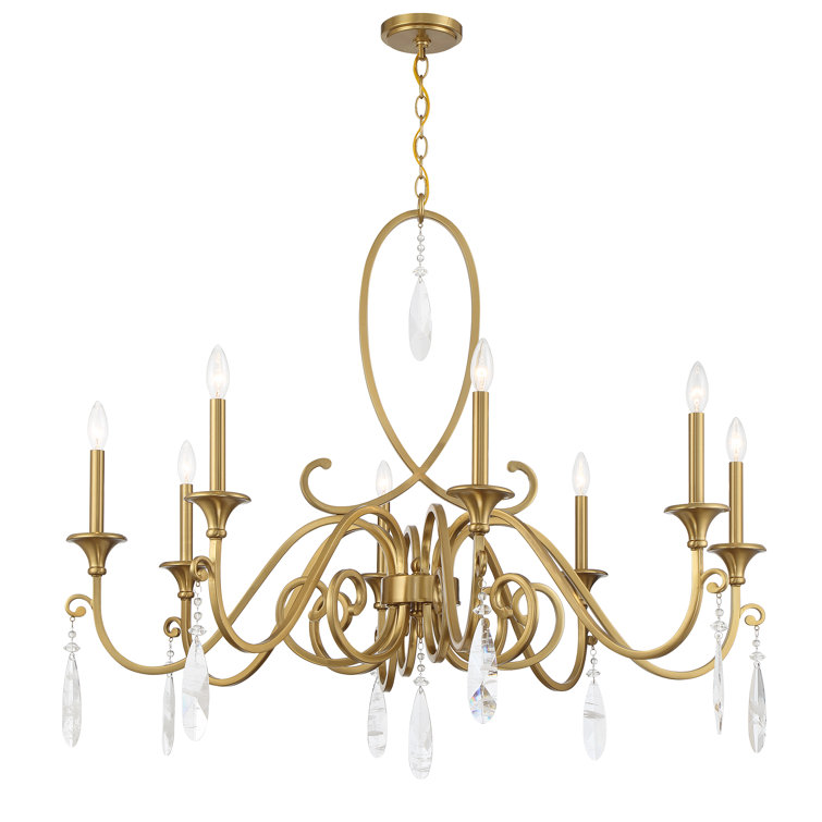 Fairchild 8-Light Warm Brass Chandelier with Crystal Drops