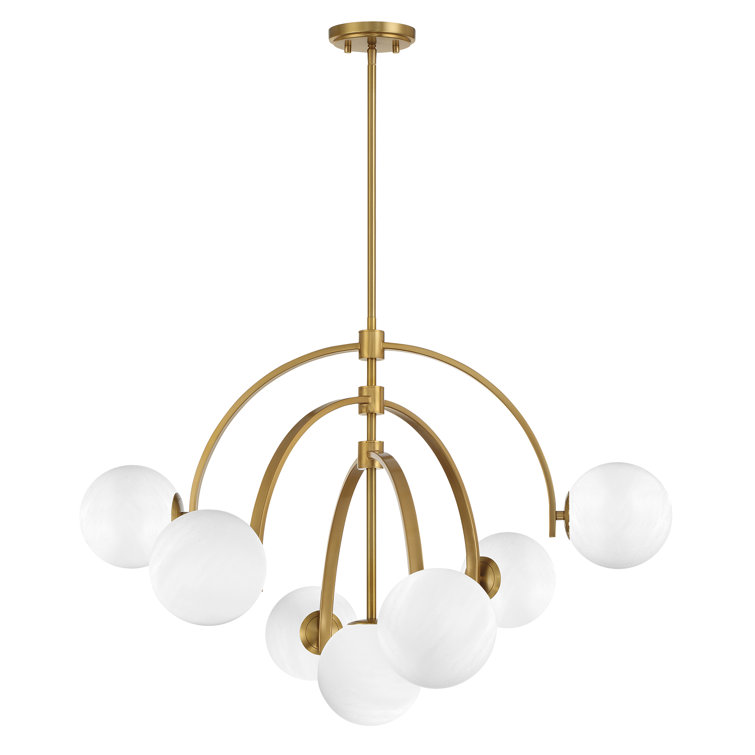 Marias 7-Light Warm Brass Globe Chandelier with Strie Glass