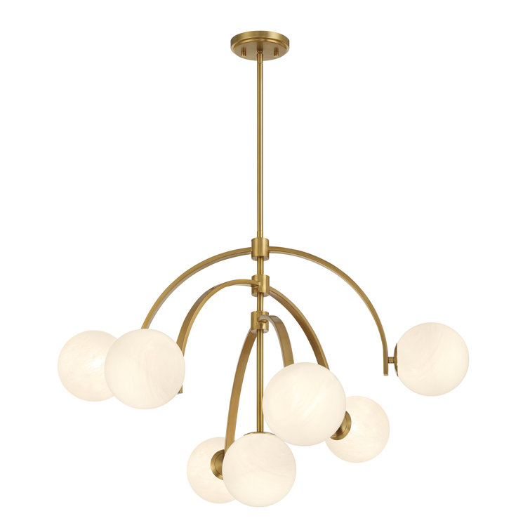 Marias 7-Light Warm Brass Globe Chandelier with Strie Glass