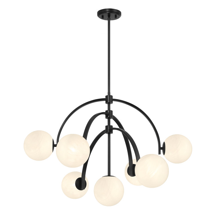 Matte Black 7-Light Chandelier with Strie Glass Shades