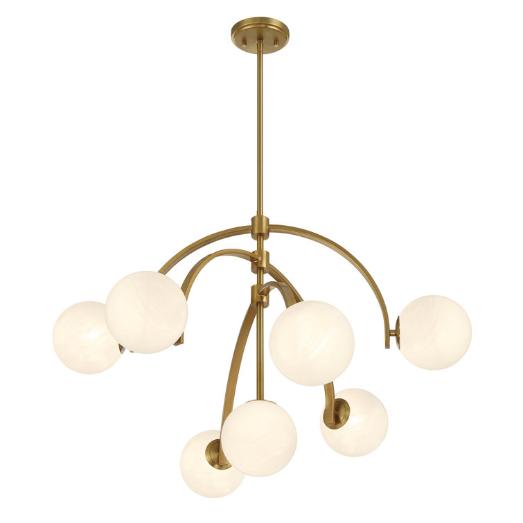 Marias 7-Light Warm Brass Globe Chandelier with Strie Glass