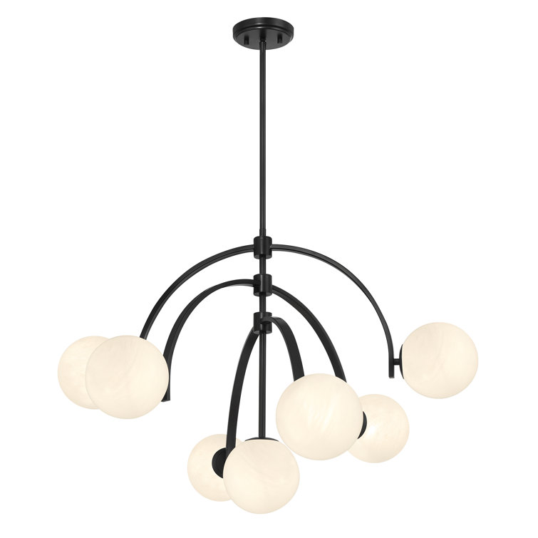 Matte Black 7-Light Chandelier with Strie Glass Shades