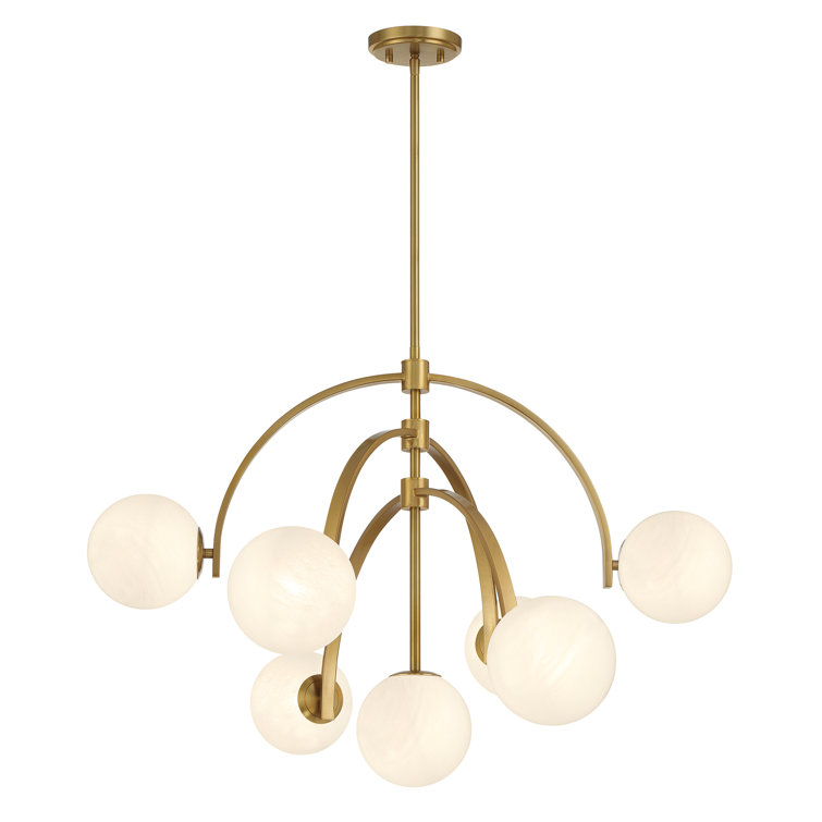 Marias 7-Light Warm Brass Globe Chandelier with Strie Glass