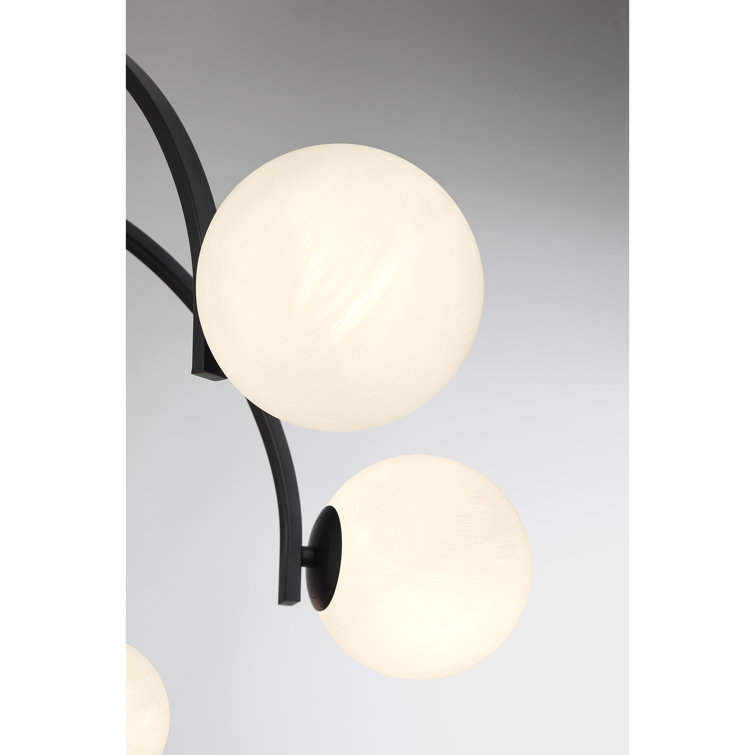 Matte Black 7-Light Chandelier with Strie Glass Shades