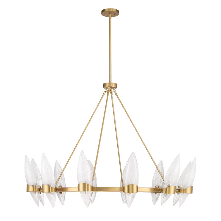 Warm Brass 12-Light Chandelier with Handmade Strie Glass Shades