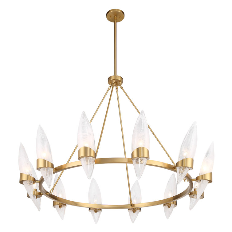 Warm Brass 12-Light Chandelier with Handmade Strie Glass Shades