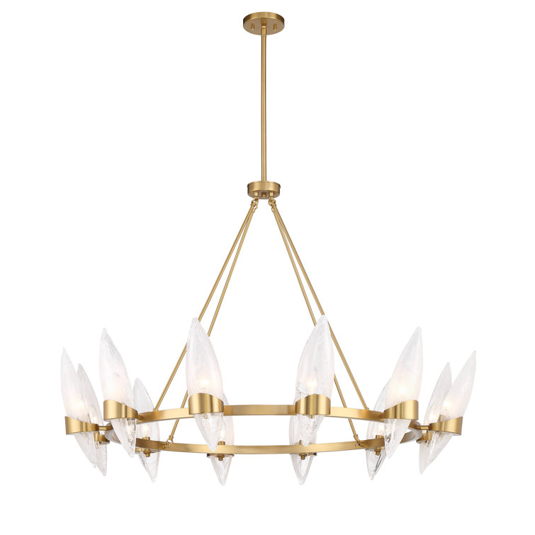 Warm Brass 12-Light Chandelier with Handmade Strie Glass Shades