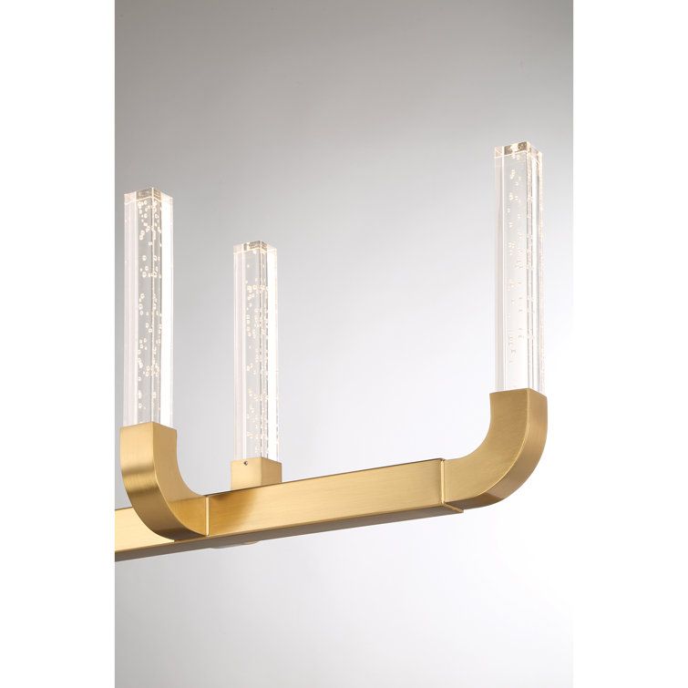 Warm Brass 8-Light LED Linear Chandelier with Clear Seeded Acrylic Shades