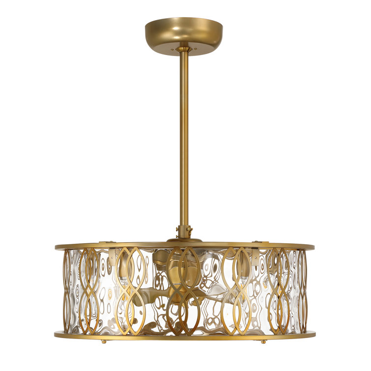 Burnished Brass 3-Blade Chandelier Fan with Glacier Glass Shade