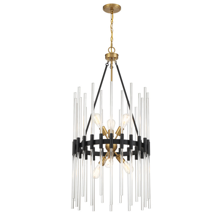 Santiago 6-Light Matte Black and Brass Crystal Pendant