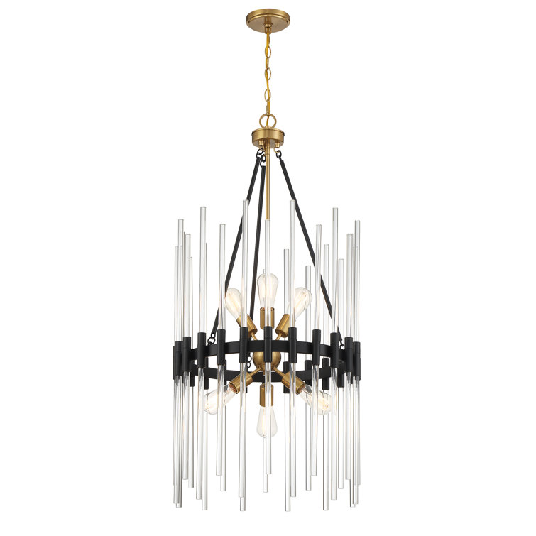 Santiago 6-Light Matte Black and Brass Crystal Pendant