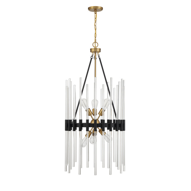 Santiago 6-Light Matte Black and Brass Crystal Pendant