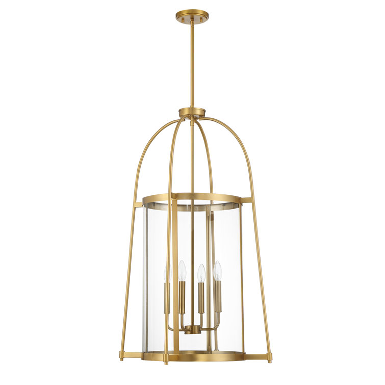 Rosedale Warm Brass 4-Light Pendant with Clear Glass Shade