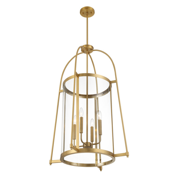 Rosedale Warm Brass 4-Light Pendant with Clear Glass Shade