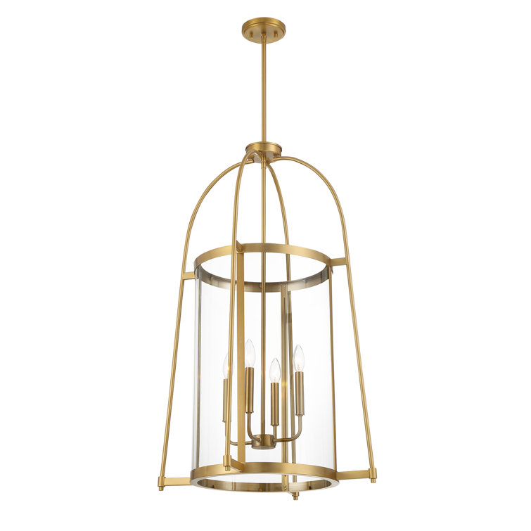 Rosedale Warm Brass 4-Light Pendant with Clear Glass Shade