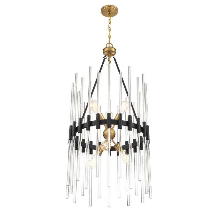 Santiago 6-Light Matte Black and Brass Crystal Pendant