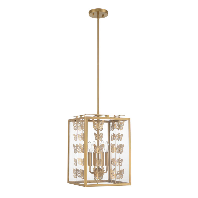 Birch 4-Light Warm Brass Pendant with Clear Glass Shade