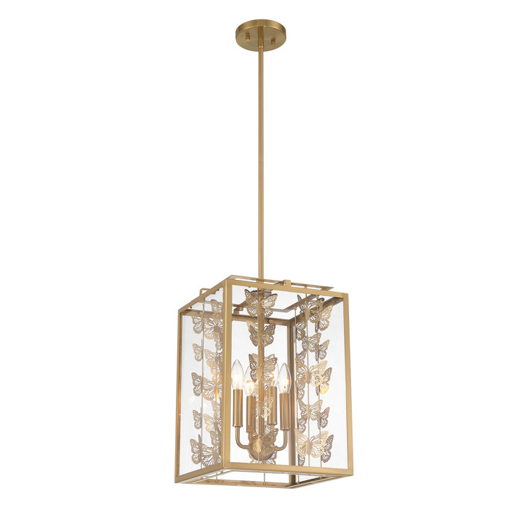Birch 4-Light Warm Brass Pendant with Clear Glass Shade