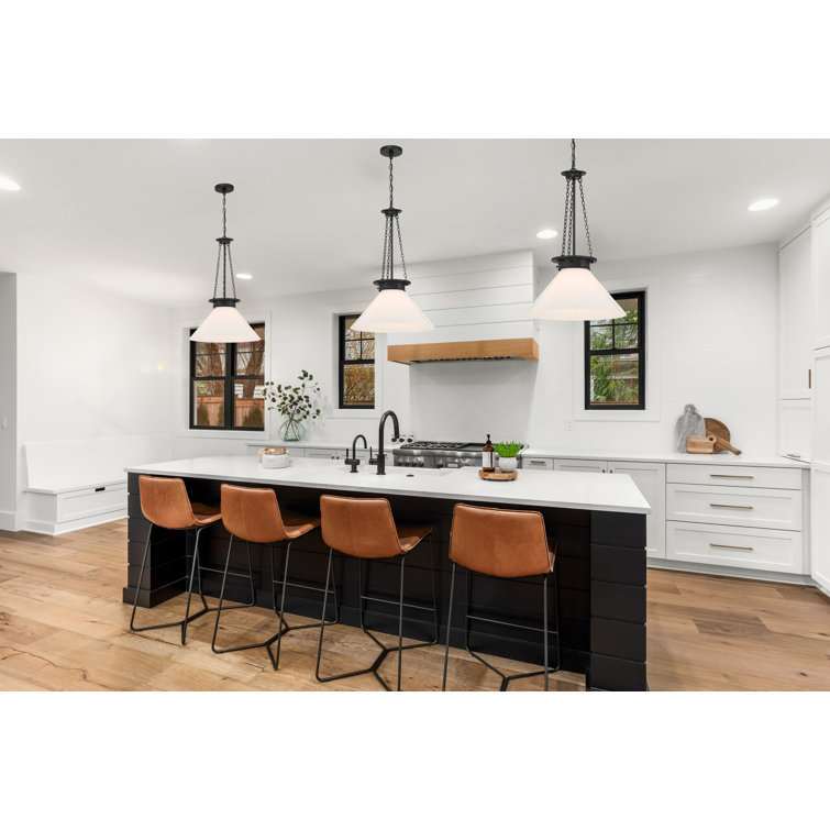 Matte Black Vintage Single Pendant Light with White Glass Shade