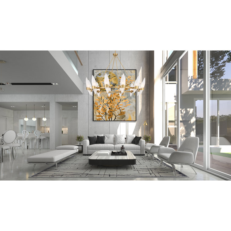 Warm Brass 12-Light Chandelier with Handmade Strie Glass Shades