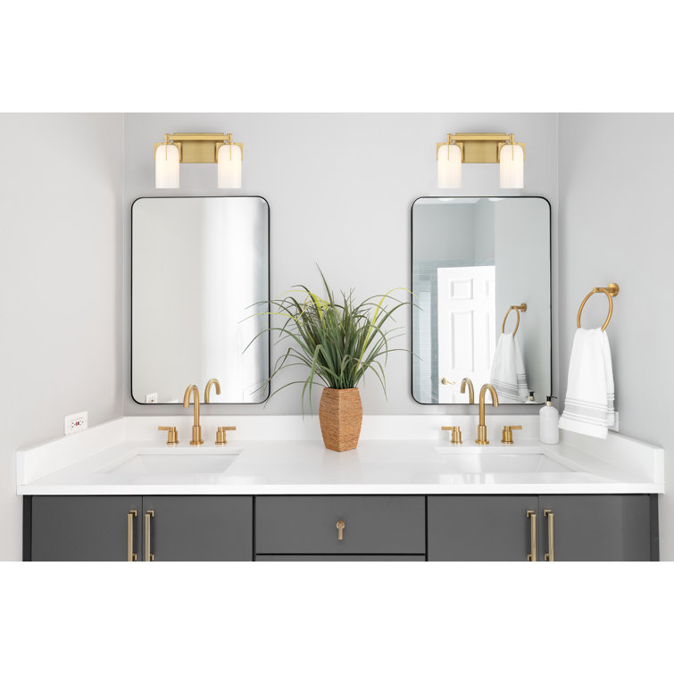 Brass and White Glass 2-Light Dimmable Vanity Fixture