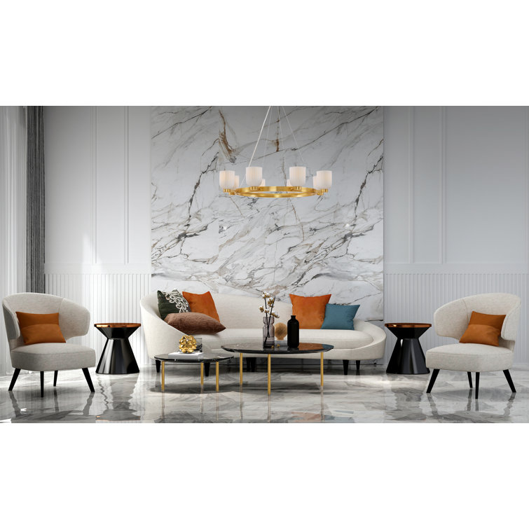 Isla Blanca 8-Light Warm Brass Chandelier with Porcelain Shades