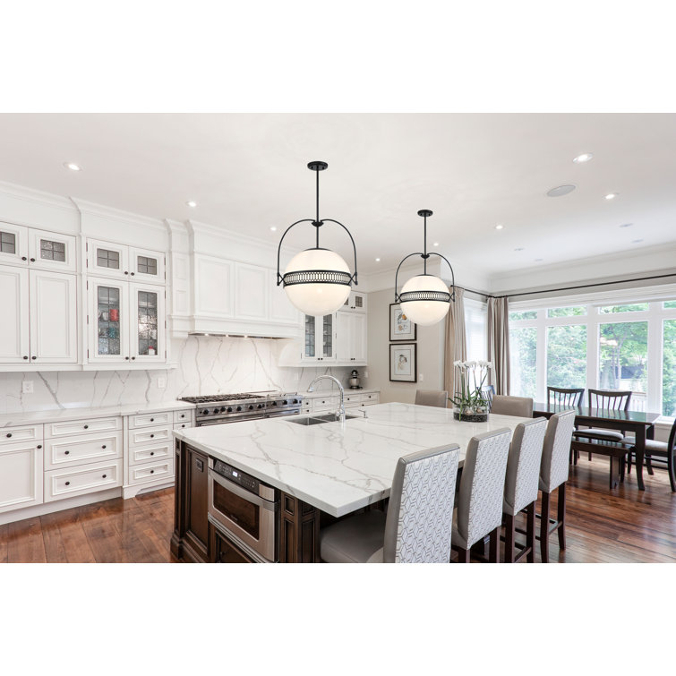 Thornhill Matte Black 3-Light Pendant with Strie Glass Shade