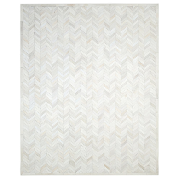 Meir Handmade Ivory Wool & Cowhide Geometric 8' x 10' Rug