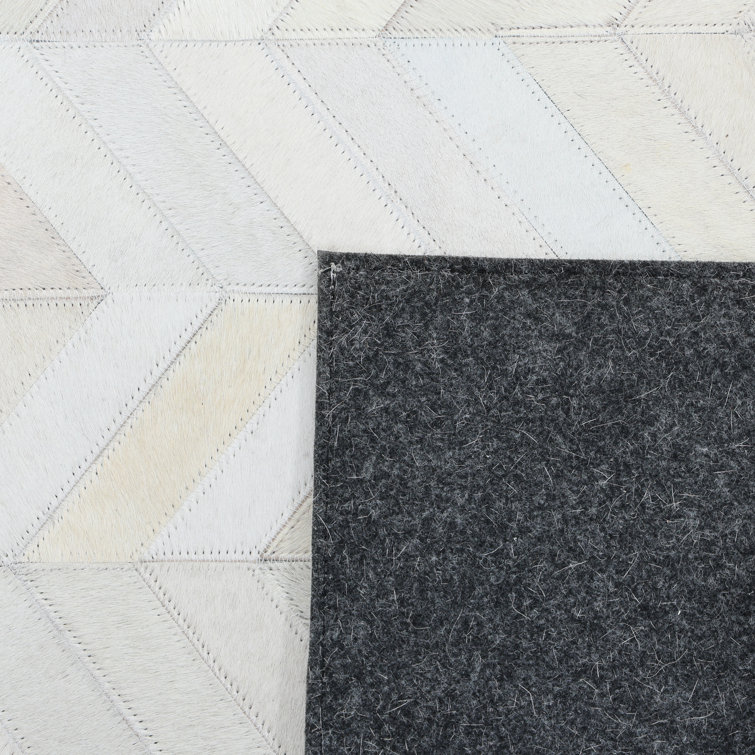 Meir Handmade Ivory Wool & Cowhide Geometric 8' x 10' Rug