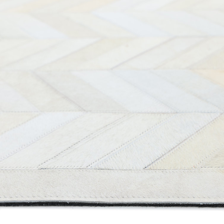 Meir Handmade Ivory Wool & Cowhide Geometric 8' x 10' Rug