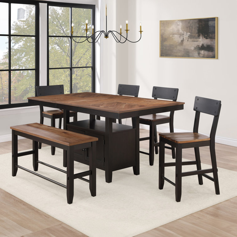 Black and Brown 6-Piece Counter Dining Set with Bench