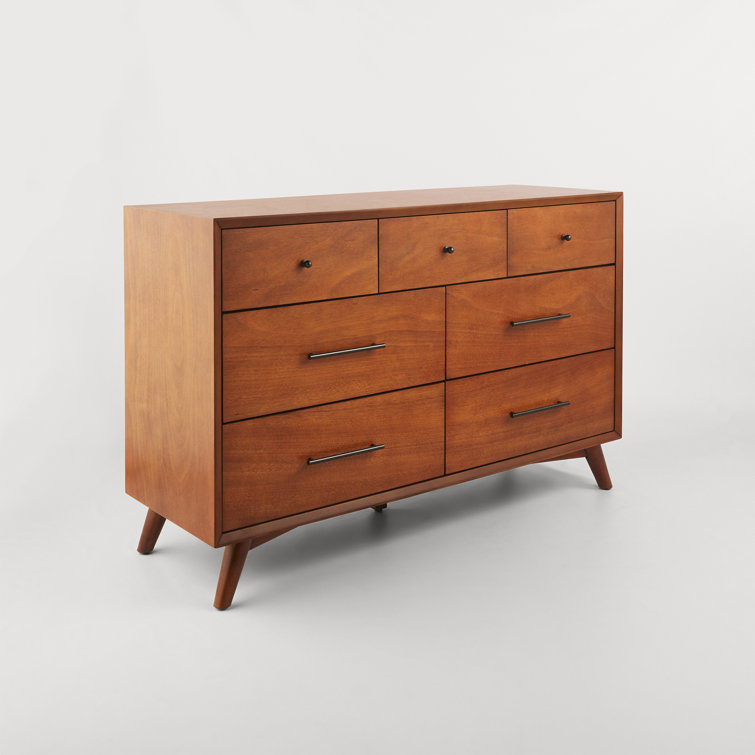 Flynn Acorn Mid-Century Modern 7-Drawer Dresser with Walnut Veneers