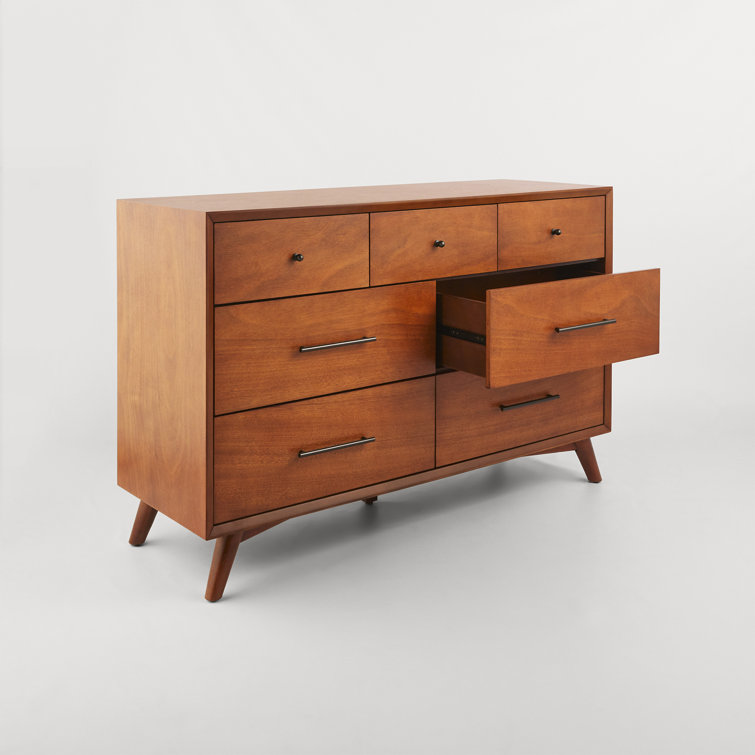 Flynn Acorn Mid-Century Modern 7-Drawer Dresser with Walnut Veneers