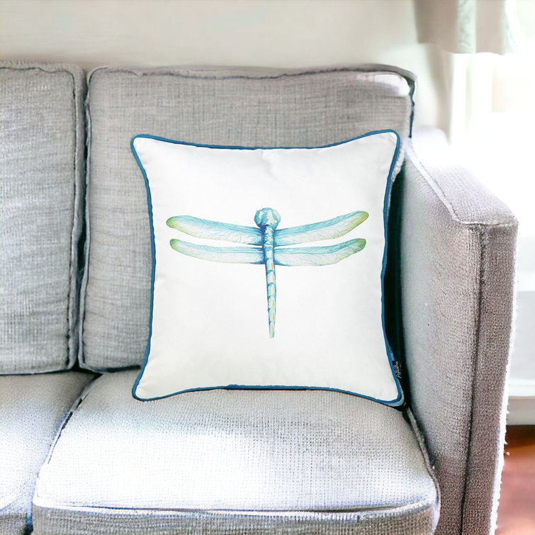 Aqua Blue Watercolor Dragonfly 18" Square Pillow Cover