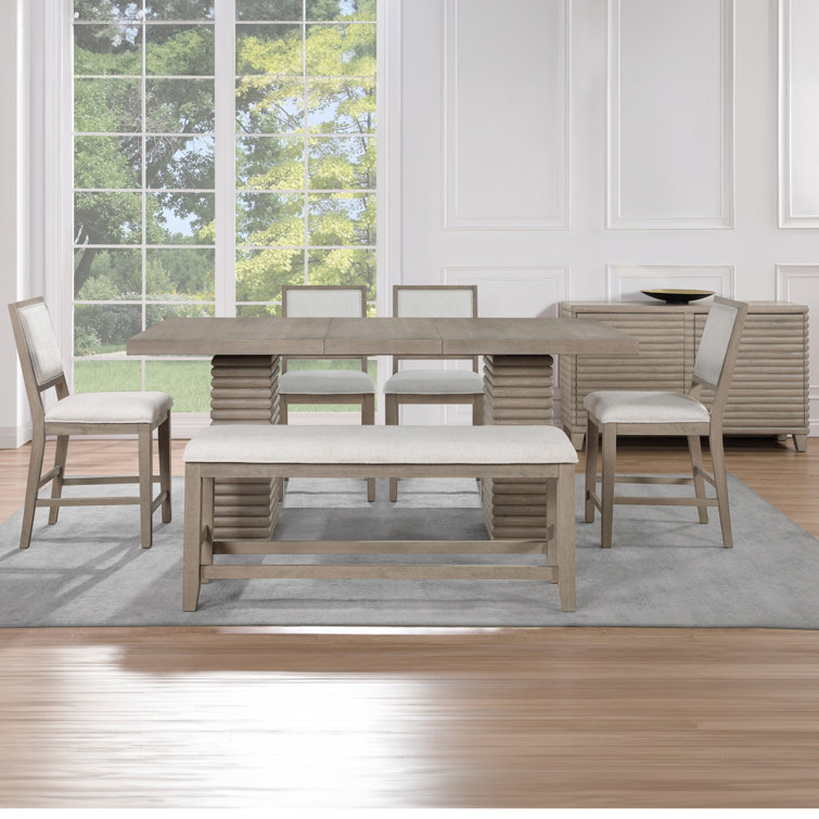Lily Light Brown 6-Piece Extendable Dining Set with Bench