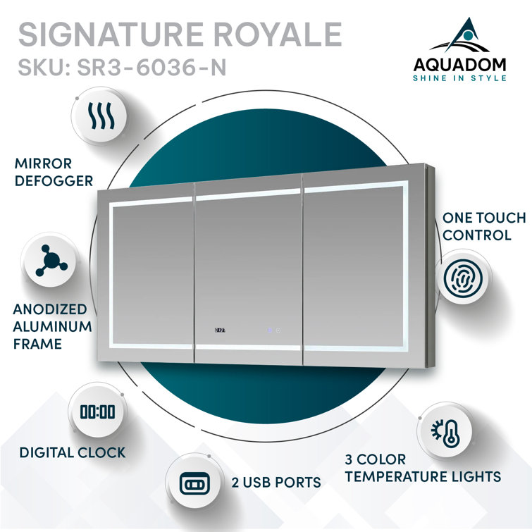 Signature Royale 36" x 60" Aluminum LED Medicine Cabinet with Defogger