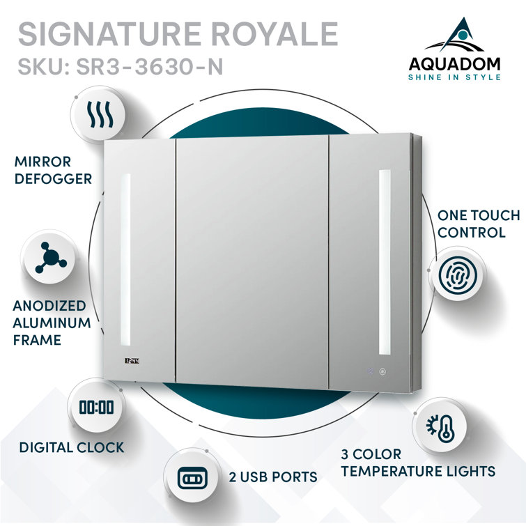 Signature Royale 36" x 30" Aluminum LED Medicine Cabinet
