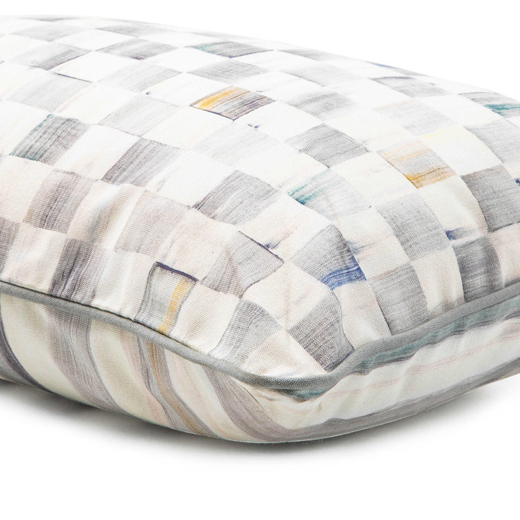 Sterling Check Gray Cotton-Blend Lumbar Pillow