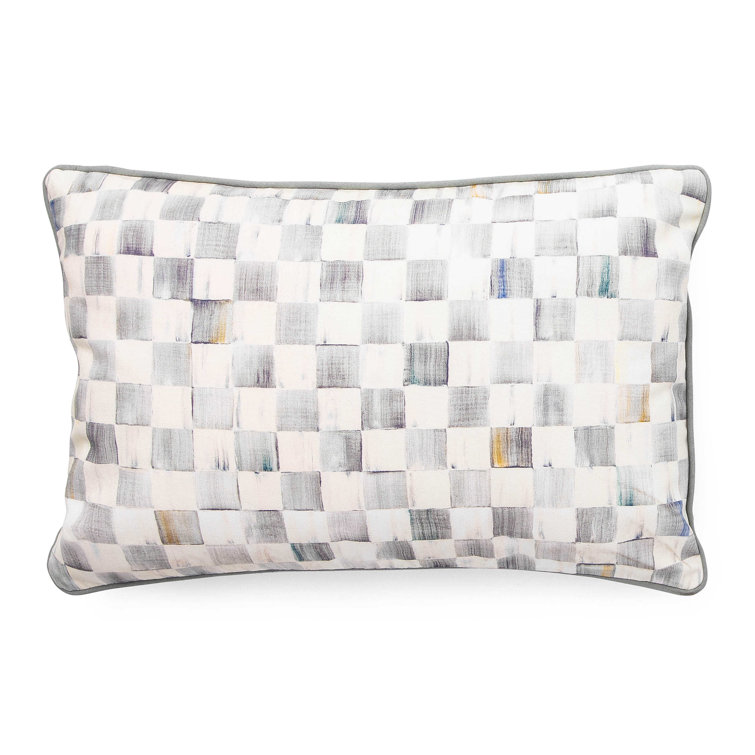 Sterling Check Gray Cotton-Blend Lumbar Pillow