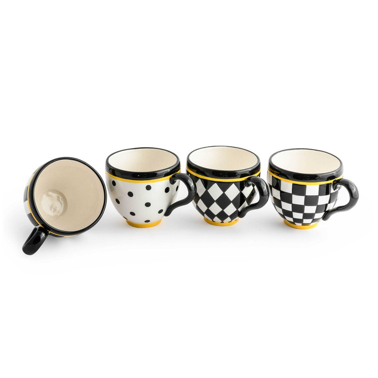 Black and White Ceramic Patterned Mug Set of Four