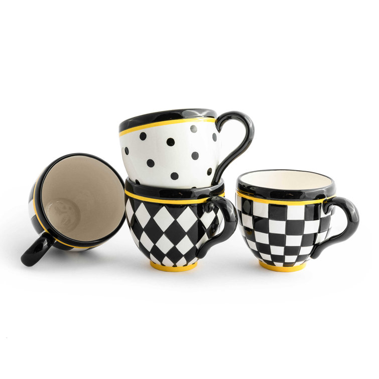 Black and White Ceramic Patterned Mug Set of Four