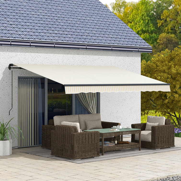 Outsunny Beige 98.5'' Retractable Patio Awning with Manual Crank