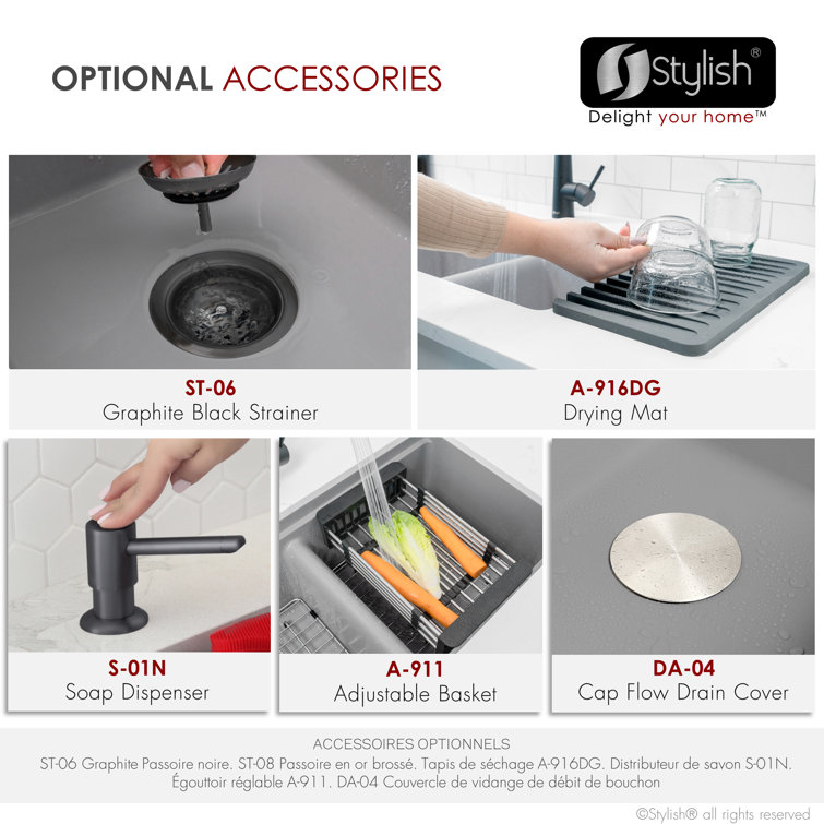 Gray Composite Granite Double Bowl Drop-In Kitchen Sink with Accessories