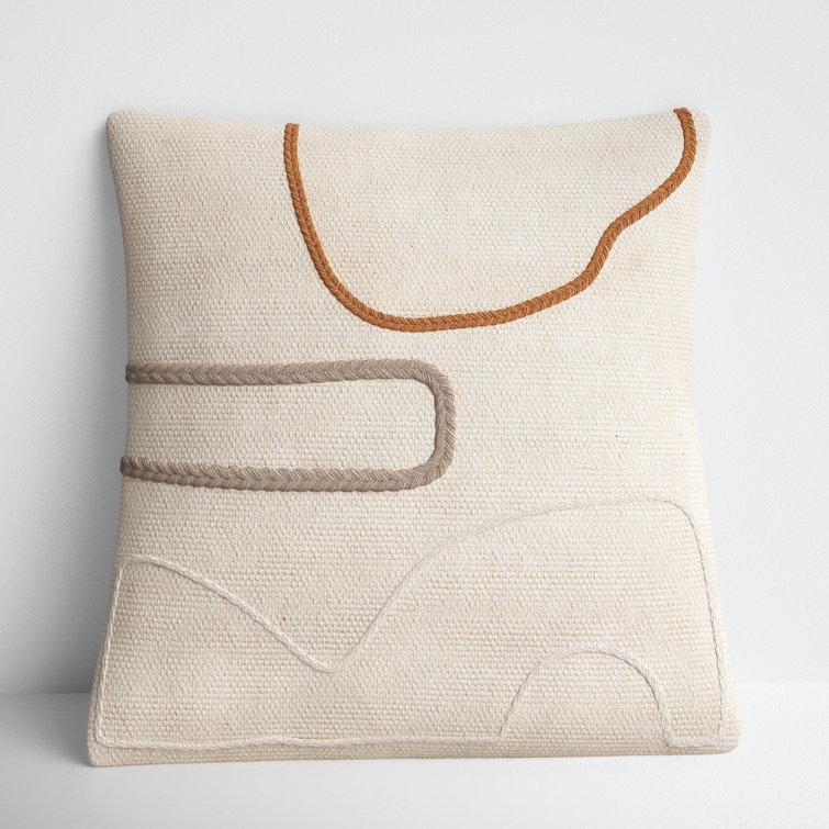 18'' Beige and Brown Cotton Embroidered Throw Pillow Set