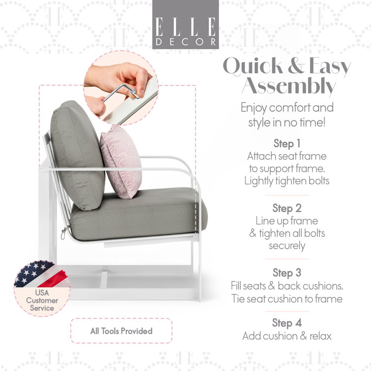 French White Metal Armchair with Cushions