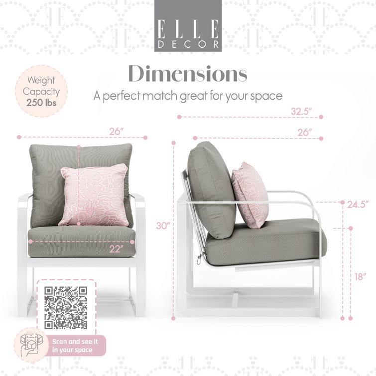 French White Metal Armchair with Cushions
